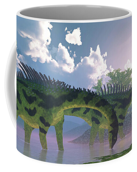Agustinia Coffee Mug featuring the digital art Agustinia Dinosaur Swamp by Corey Ford