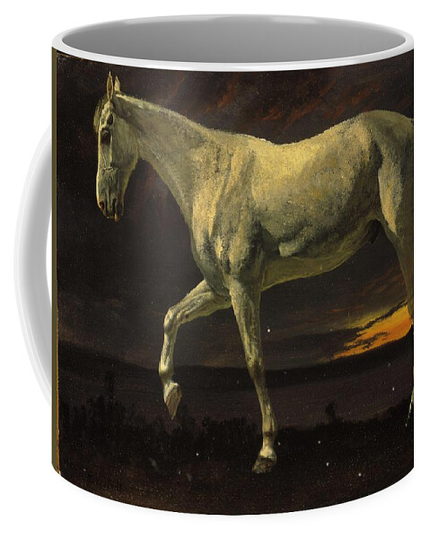Horse Coffee Mug featuring the painting Albert_Bierstadt_-_White_Horse_and_Sunset by Albert Bierstadt