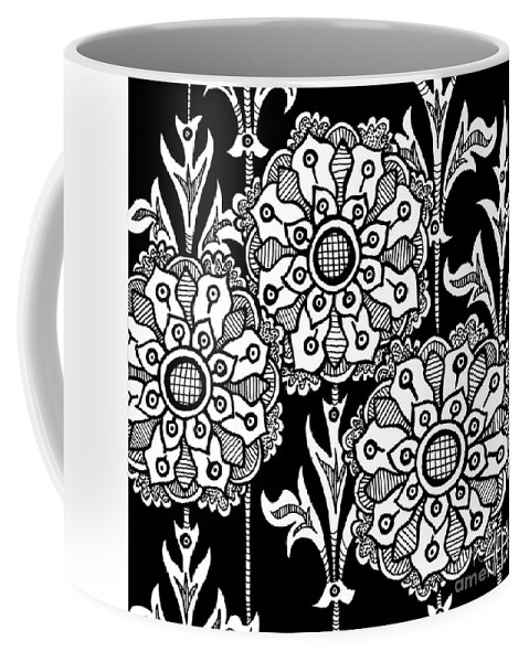 Boho Coffee Mug featuring the drawing Alien Bloom 1 Black and White by Amy E Fraser