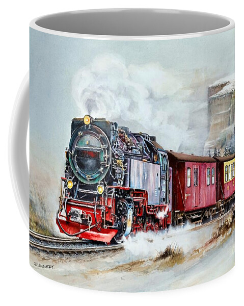 Train Coffee Mug featuring the painting All Aboard by Jeanette Ferguson