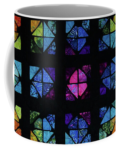 Art Quilt Coffee Mug featuring the tapestry - textile All the Colors by Pam Geisel