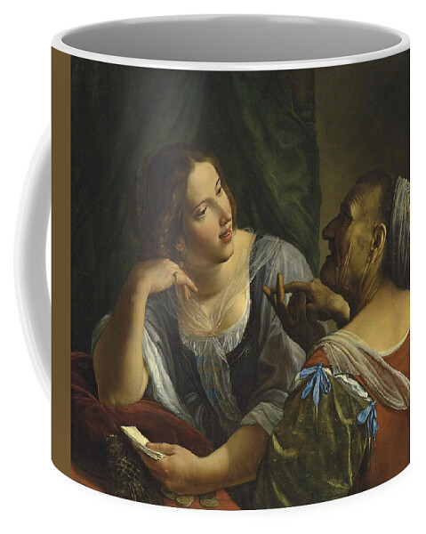 17th Century Art Coffee Mug featuring the painting Allegory of Youth and Old Age by Angelo Caroselli