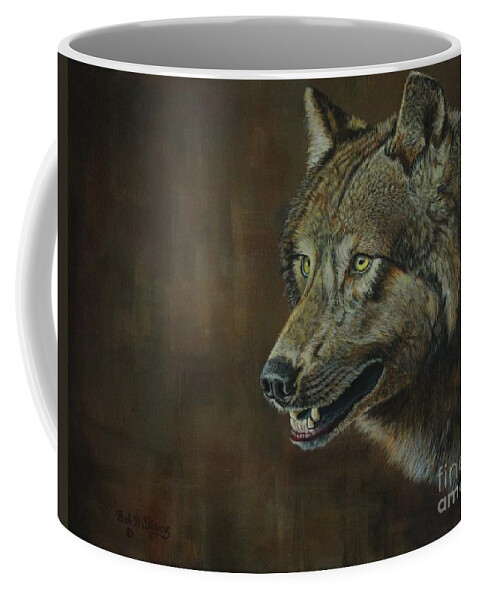 Wolf Coffee Mug featuring the painting Alpha Male ......The Gray Wolf by Bob Williams