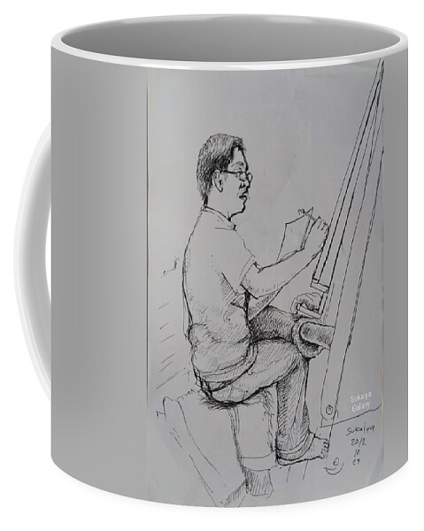 Artist Coffee Mug featuring the drawing An Artist With the Chinese Brush by Sukalya Chearanantana