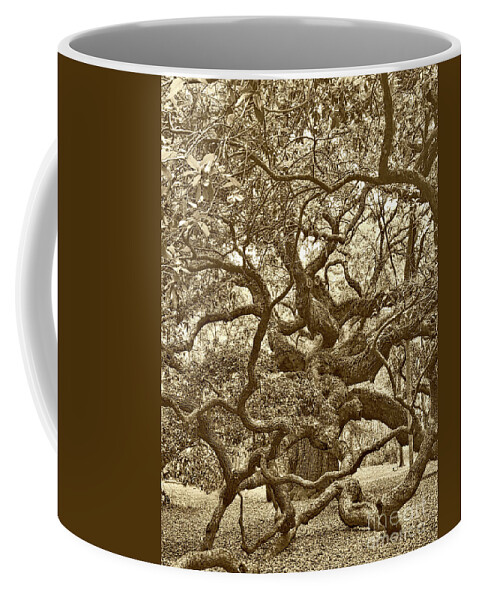 Angel Oak Coffee Mug featuring the photograph Angel Oak Drama in Vintage Sepia by Carol Groenen