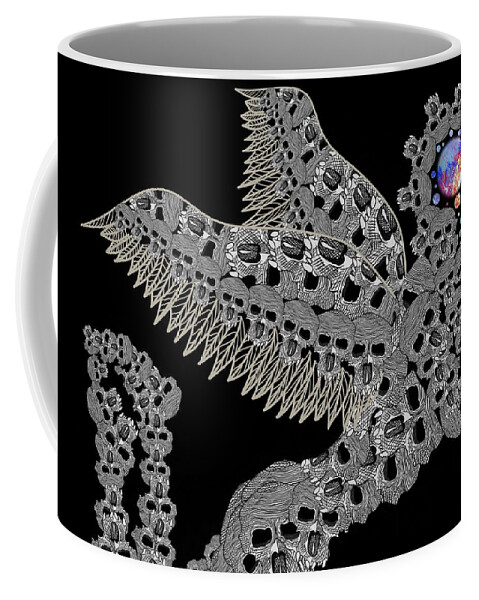 Fantasy Coffee Mug featuring the drawing Angel Of Death Light with Worlds to Destroy Save by Joan Stratton