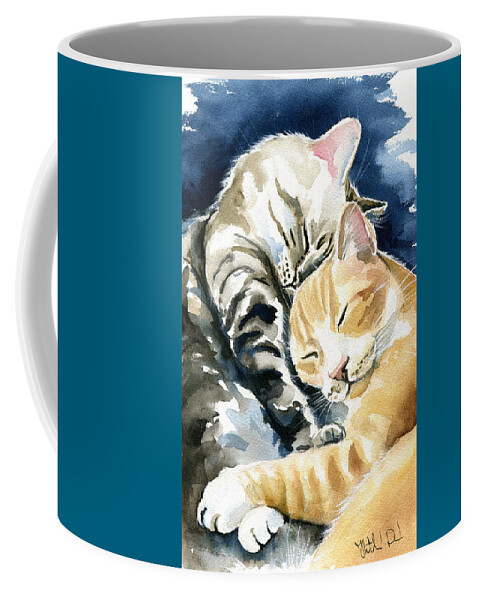 Valentine Coffee Mug featuring the painting Annie and Michael Tabby Cat Painting by Dora Hathazi Mendes