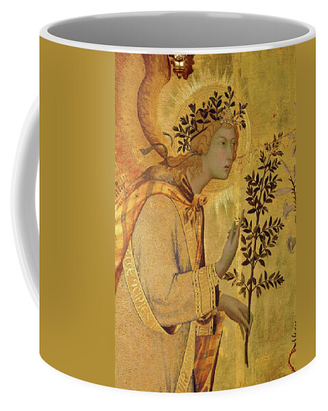 Archangel Gabriel Coffee Mug featuring the painting Annunciation. Detail the Angel of the Annunciation. by Simone Martini -c 1284-1344-