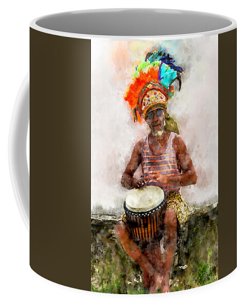 Antigua Coffee Mug featuring the digital art Antiguan Drummer by Pheasant Run Gallery