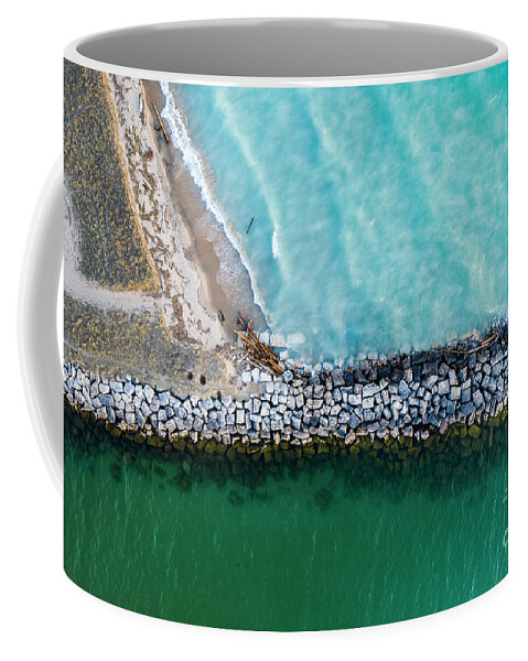 Arcadia Coffee Mug featuring the photograph Arcadia Beach fand Breakwall rom Above by Twenty Two North Photography