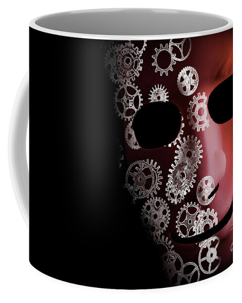 Mask Coffee Mug featuring the photograph Artificial intelligence concept with robot face by Simon Bratt