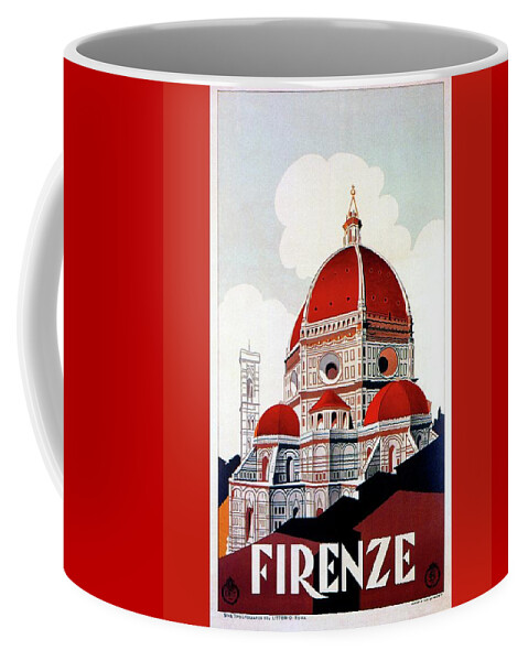 Vintage Coffee Mug featuring the digital art Florence Firenze 1920s Italian travel ad, duomo by Heidi De Leeuw