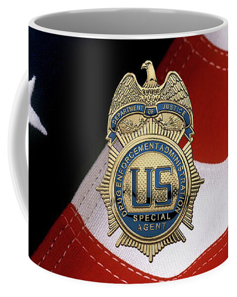  ‘law Enforcement Insignia & Heraldry’ Collection By Serge Averbukh Coffee Mug featuring the digital art Drug Enforcement Administration - D E A Special Agent Badge over American Flag by Serge Averbukh