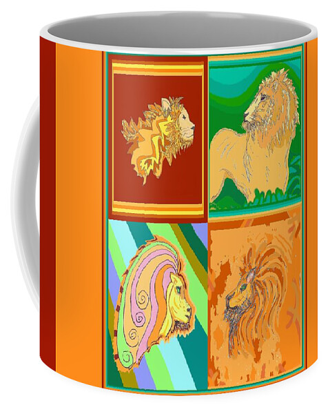 Lion Coffee Mug featuring the drawing 4 Lions by Julia Woodman