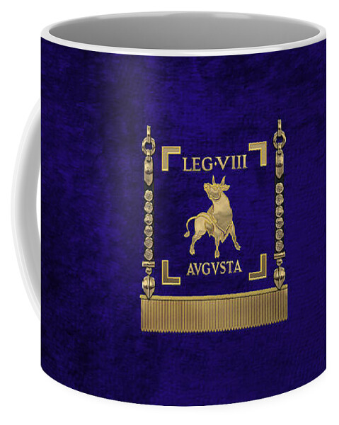 ‘rome’ Collection By Serge Averbukh Coffee Mug featuring the digital art Standard of the Augustus' Eighth Legion - Blue Vexillum of Legio VIII Augusta by Serge Averbukh