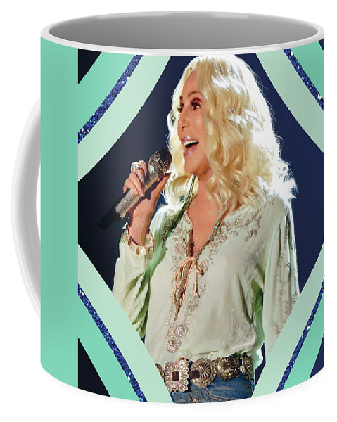 Cher Coffee Mug featuring the digital art Cher - Teal Diamond by Cher Style