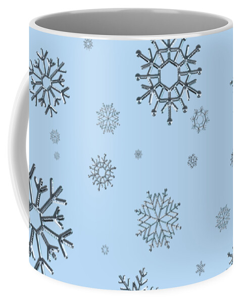 Snowflakes Coffee Mug featuring the digital art Snowflakes On Blue by Rachel Hannah