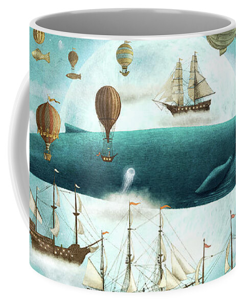 Ocean Coffee Mug featuring the drawing Ocean Meets Sky by Eric Fan