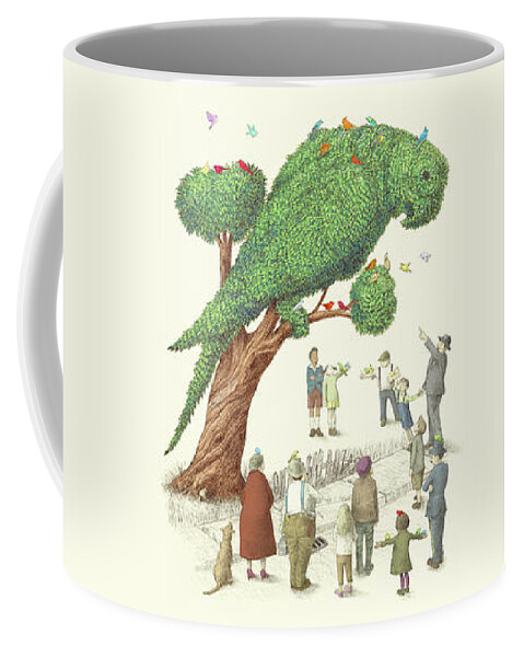 Parrot Coffee Mug featuring the drawing The Parrot Tree by Eric Fan