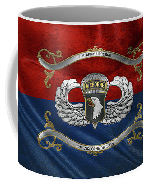 Military Insignia & Heraldry By Serge Averbukh Coffee Mug featuring the digital art 101st Airborne Division - 101st A B N Insignia with Parachutist Badge over Flag by Serge Averbukh