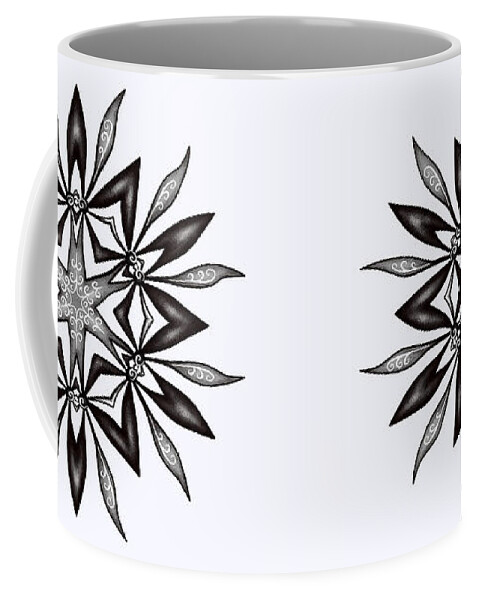 Kaleidoscope Coffee Mug featuring the digital art Kaleidoscopic Flower Art In Black And White by Boriana Giormova