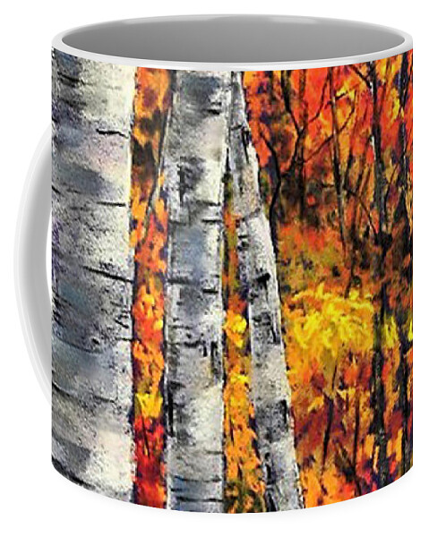 Birch Coffee Mug featuring the painting Fall Birch Grove by Lee Tisch Bialczak