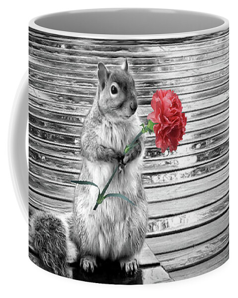 Love Coffee Mug featuring the digital art I Love You Squirrel with Carnation Black and White by Doreen Erhardt