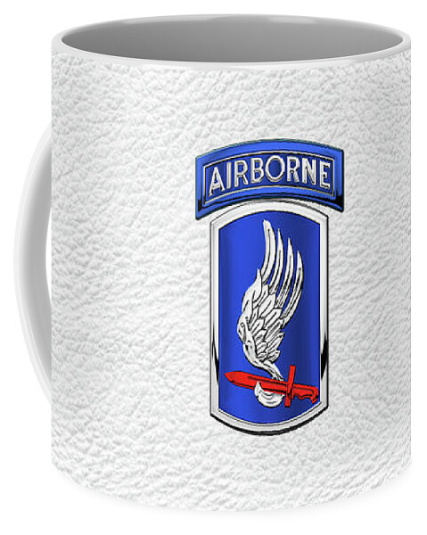 Military Insignia & Heraldry By Serge Averbukh Coffee Mug featuring the digital art 173rd Airborne Brigade Combat Team - 173rd A B C T Insignia over White Leather by Serge Averbukh