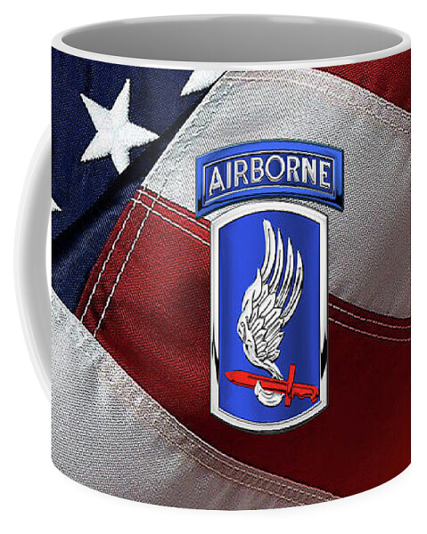 Military Insignia & Heraldry By Serge Averbukh Coffee Mug featuring the digital art 173rd Airborne Brigade Combat Team - 173rd A B C T Insignia over Flag by Serge Averbukh