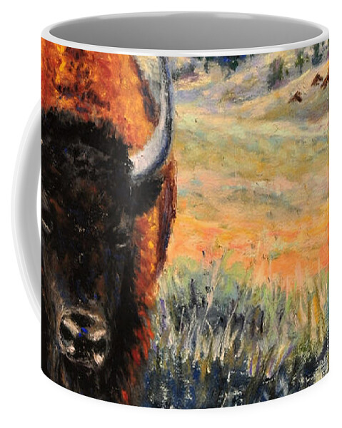 Bison Coffee Mug featuring the painting The Sentry by Lee Tisch Bialczak