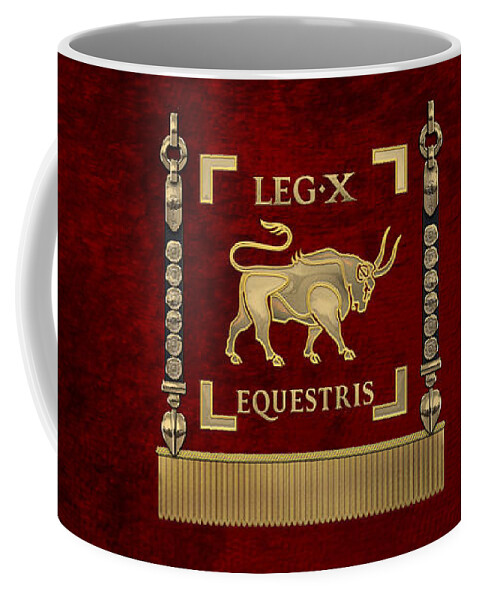 ‘rome’ Collection By Serge Averbukh Coffee Mug featuring the digital art Standard of the 10th Mounted Legion - Vexillum of Legio X Equestris by Serge Averbukh