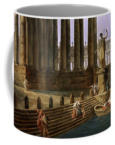 The Landing Place Coffee Mug featuring the painting The Landing Place by Hubert Robert by Rolando Burbon