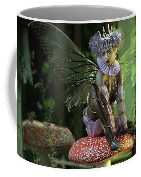 Fairy At The Bottom Of The Garden Coffee Mug featuring the digital art Fairy at the Bottom of the Garden by Shanina Conway