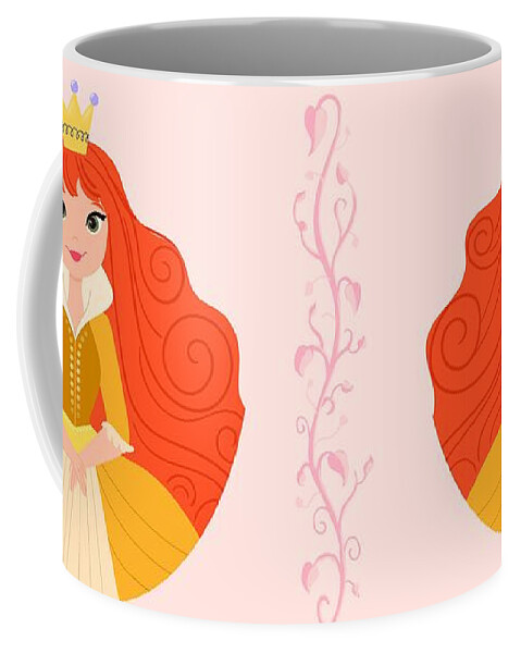 Painting Coffee Mug featuring the painting Fairy Tale Princess In A Golden Dress And Her Storybook Castle by Little Bunny Sunshine