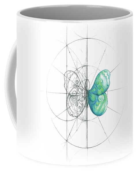Butterfly Coffee Mug featuring the drawing Intuitive Geometry Butterfly by Nathalie Strassburg