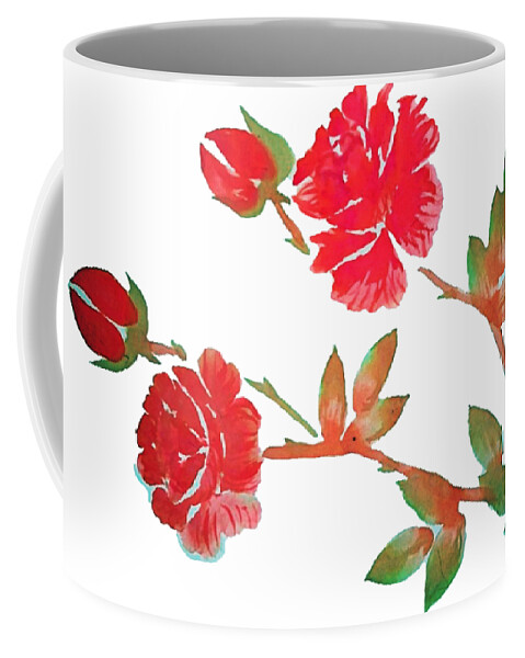 Red Coffee Mug featuring the painting Red Rose Watercolor Transparent Background by Delynn Addams