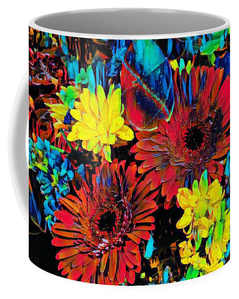 Colorful Coffee Mug featuring the mixed media Arty flowers by Steven Wills