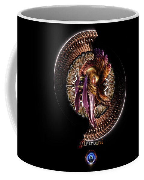 Asteroidday Coffee Mug featuring the digital art Arzriani The Golden Empress Fractal Portrait by Rolando Burbon