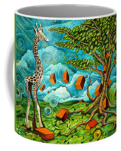 Giraffe Coffee Mug featuring the painting As High As Giraffe Bus by Yom Tov Blumenthal