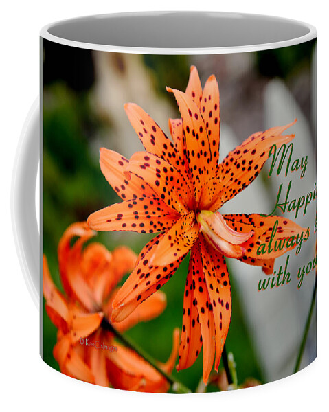 Tiger Lily Coffee Mug featuring the photograph Asian Tiger Lily with Cheery Thought by Kae Cheatham