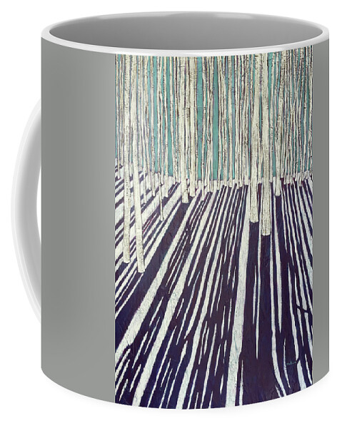 Abstract Coffee Mug featuring the painting Aspen Shadow Silhouettes by Carrie MaKenna
