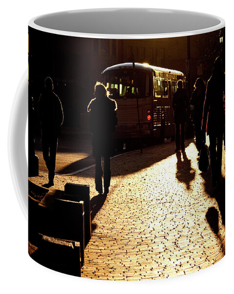 Street Coffee Mug featuring the photograph At the bus stop by Tatiana Travelways