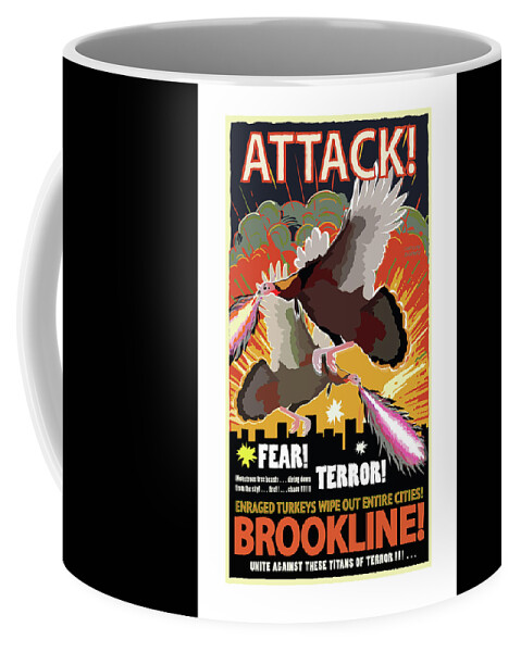 Brookline Turkeys Coffee Mug featuring the digital art Attack by Caroline Barnes