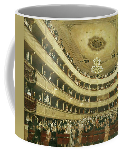 Gustav Klimt Coffee Mug featuring the painting Auditorium in the 'Altes Burgtheater', the old Court Theatre, replaced by a new building in 1888. by Gustav Klimt -1862-1918-