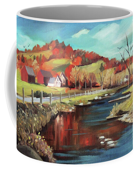 Landscape Coffee Mug featuring the painting Autumn By The River by Nancy Griswold