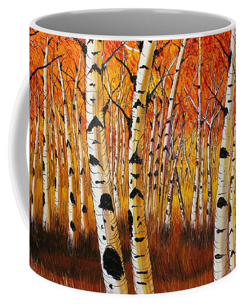 Birch Trees Coffee Mug featuring the painting Autumn Field Of Birch Tree's #3 by James Dunbar