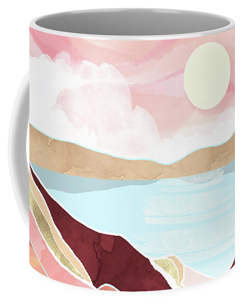 Autumn Coffee Mug featuring the digital art Autumn Lake Sunrise by Spacefrog Designs
