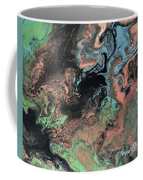 Abstract Art Coffee Mug featuring the painting Autumn reflected in the pond by Monica Elena