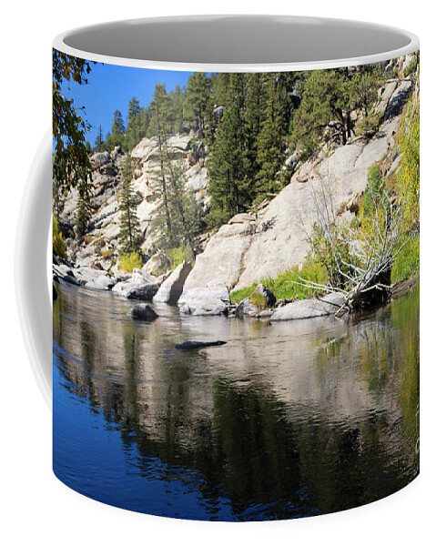 Eleven Mile Canyon Coffee Mug featuring the photograph Autumn Reflections on the South Platte River by Steven Krull