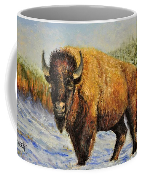 Buffalo Coffee Mug featuring the painting Baby, It's Cold Outside by Lee Tisch Bialczak
